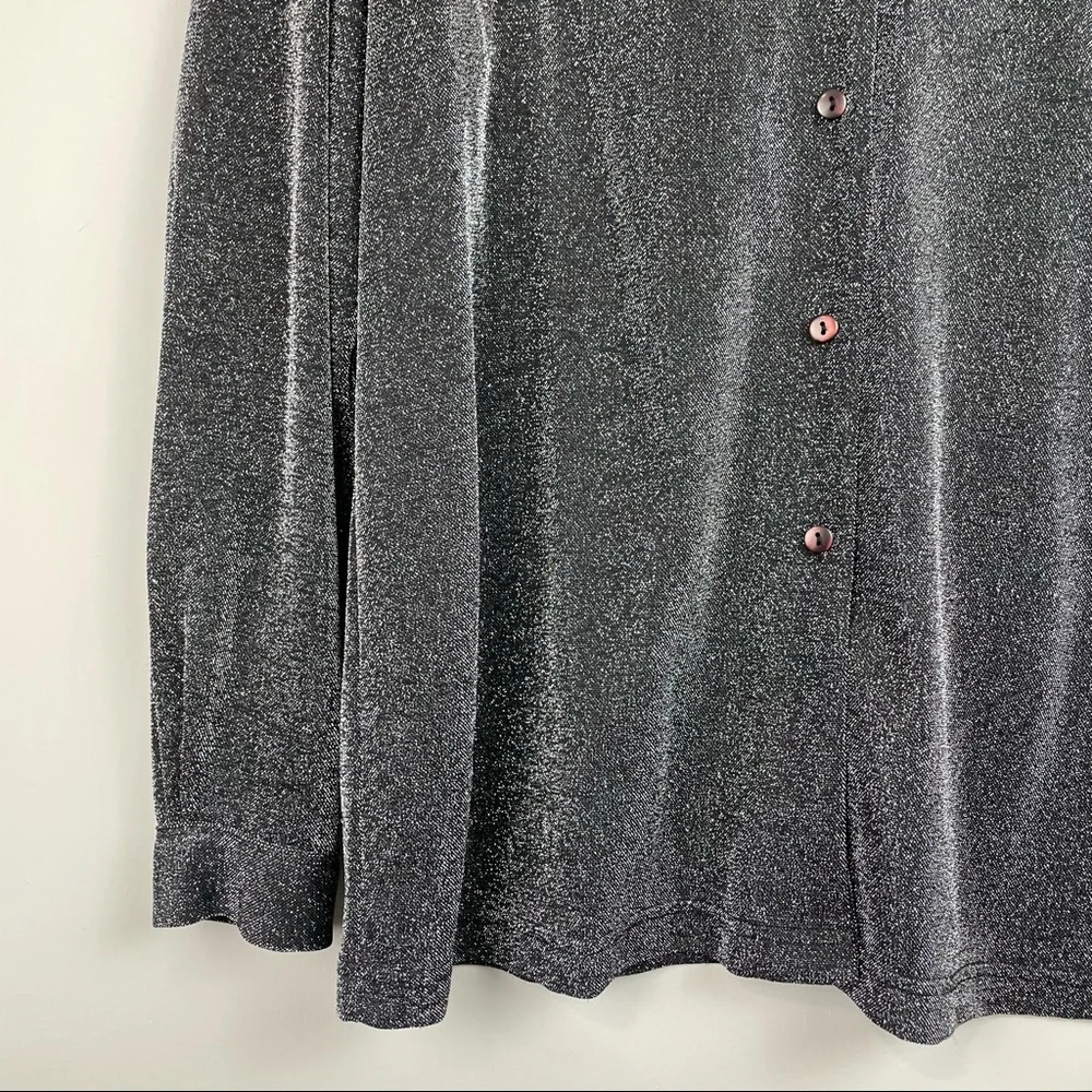 Vtg C.B. Studio Womens Silver Metallic Button Down Sparkle Holiday Top